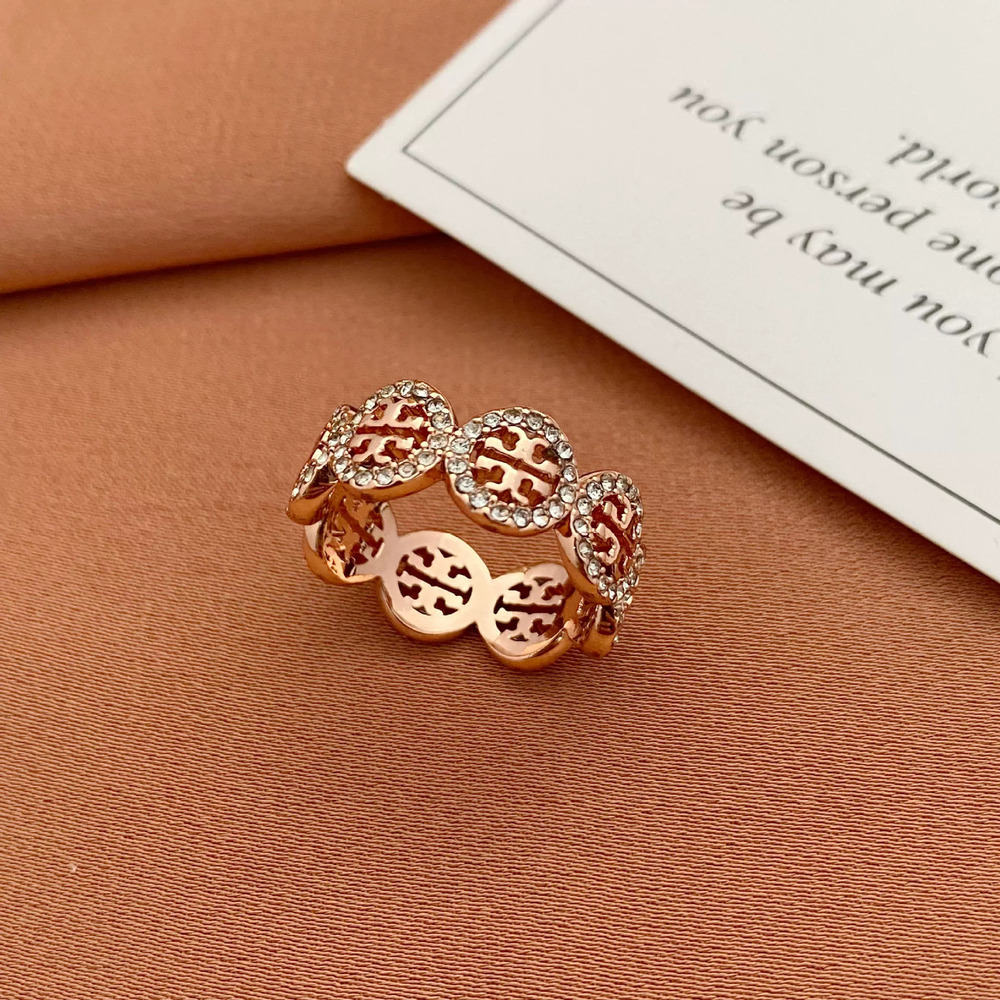 Tory Burch Rhinestone Letter Metal Ring - Picture 3 of 8
